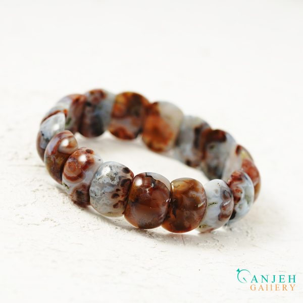 دستبند سنگی عقیق سلیمانی شجر ژئوددار اصلی -کد N676 -گالری جواهرات گنجه