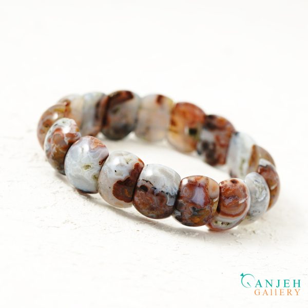 دستبند سنگی عقیق سلیمانی شجر ژئوددار اصلی -کد N676 -گالری جواهرات گنجه