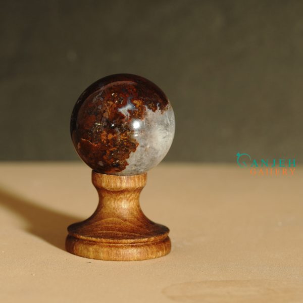 گوی سنگی عقیق شجر پاییزی و کوارتز- کد N2049-گالری جواهرات گنجه