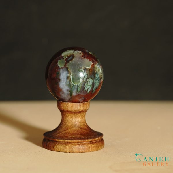 گوی سنگی عقیق شجر- کد N2056-گالری جواهرات گنجه