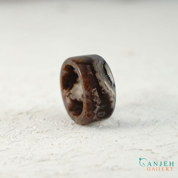 حلقه سنگی عقیق مشکی سلیمانی طبیعی -کد N3008-گالری جواهرات گنجه