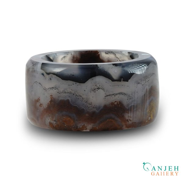 حلقه سنگی عقیق مشکی سلیمانی طبیعی -کد N3008-گالری جواهرات گنجه