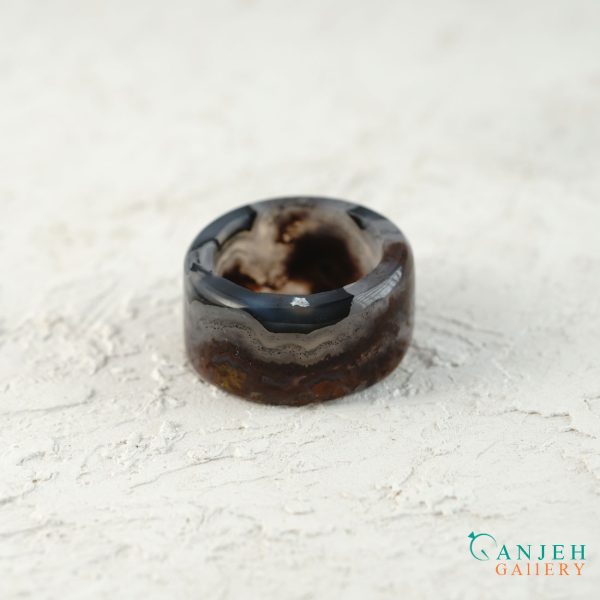 حلقه سنگی عقیق مشکی سلیمانی طبیعی -کد N3008-گالری جواهرات گنجه