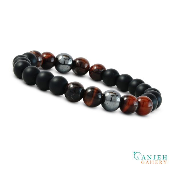 دستبند سنگی حدید چشم شاهین -کد N683-گالری جواهرات گنجه