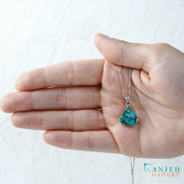 گردنبند فیروزه نیشابوری ساده اشکی شکل کد N1416-9 ، گالری جواهرات گنجه