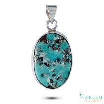 گردنبند نقره ساده فیروزه کرمان- کد S1418-گالری جواهرات گنجه