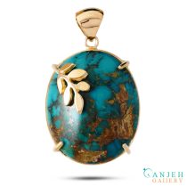 گردنبند طلا فیروزه نیشابوری طرح گندم- کد G399-گالری جواهرات گنجه