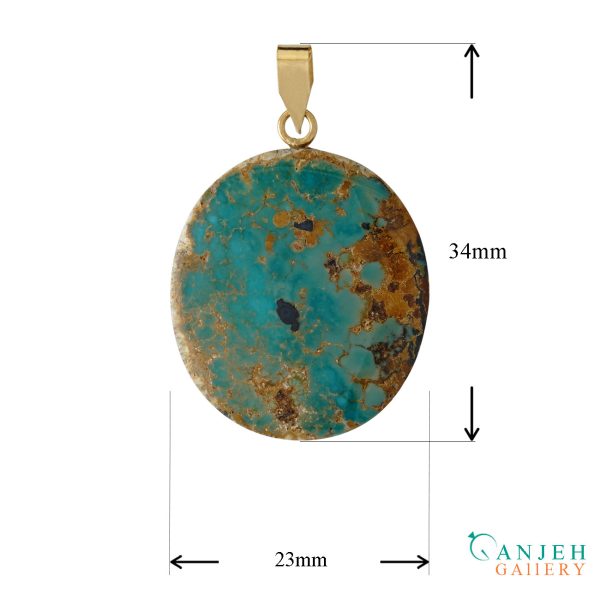 گردنبند فیروزه رگه طلایی نیشابور با قلاب طلا- کد G401-گالری جواهرات گنجه