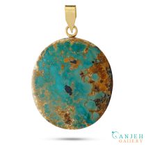 گردنبند فیروزه رگه طلایی با قلاب طلا- کد G401-گالری جواهرات گنجه