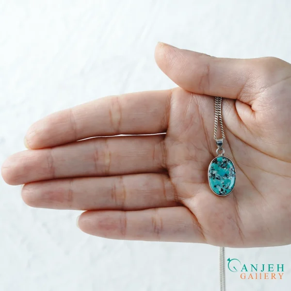 گردنبند نقره ساده فیروزه کرمان کد S1418-10