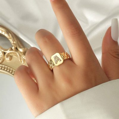 انگشتر طلا زنانه اول اسم A-گالری جواهرات گنجه