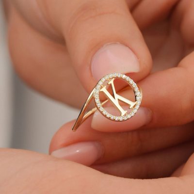 انگشتر طلا اسم زنانه حرف k-گالری جواهرات گنجه