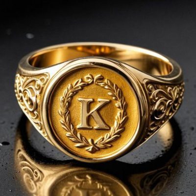 انگشتر طلا مردانه اول اسم انگلیسی K-گالری جواهرات گنجه