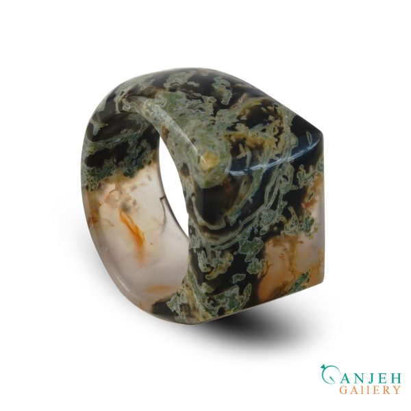 انگشتر سنگی عقیق شجری خزه ای - کد N3016- گالری جواهرات گنجه