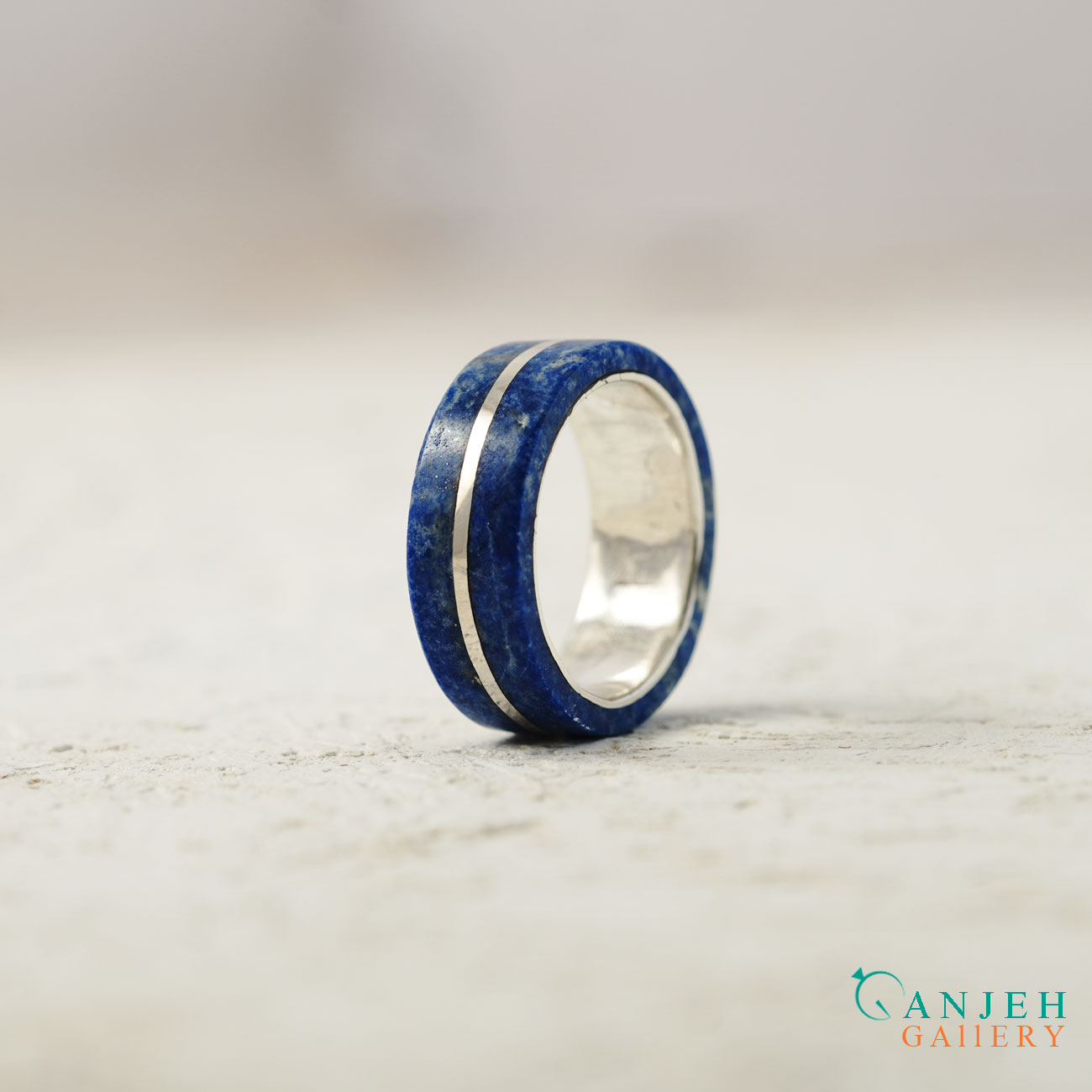 حلقه سنگی لاجورد با رینگ نقره 925 -کد N3018-گالری جواهرات گنجه