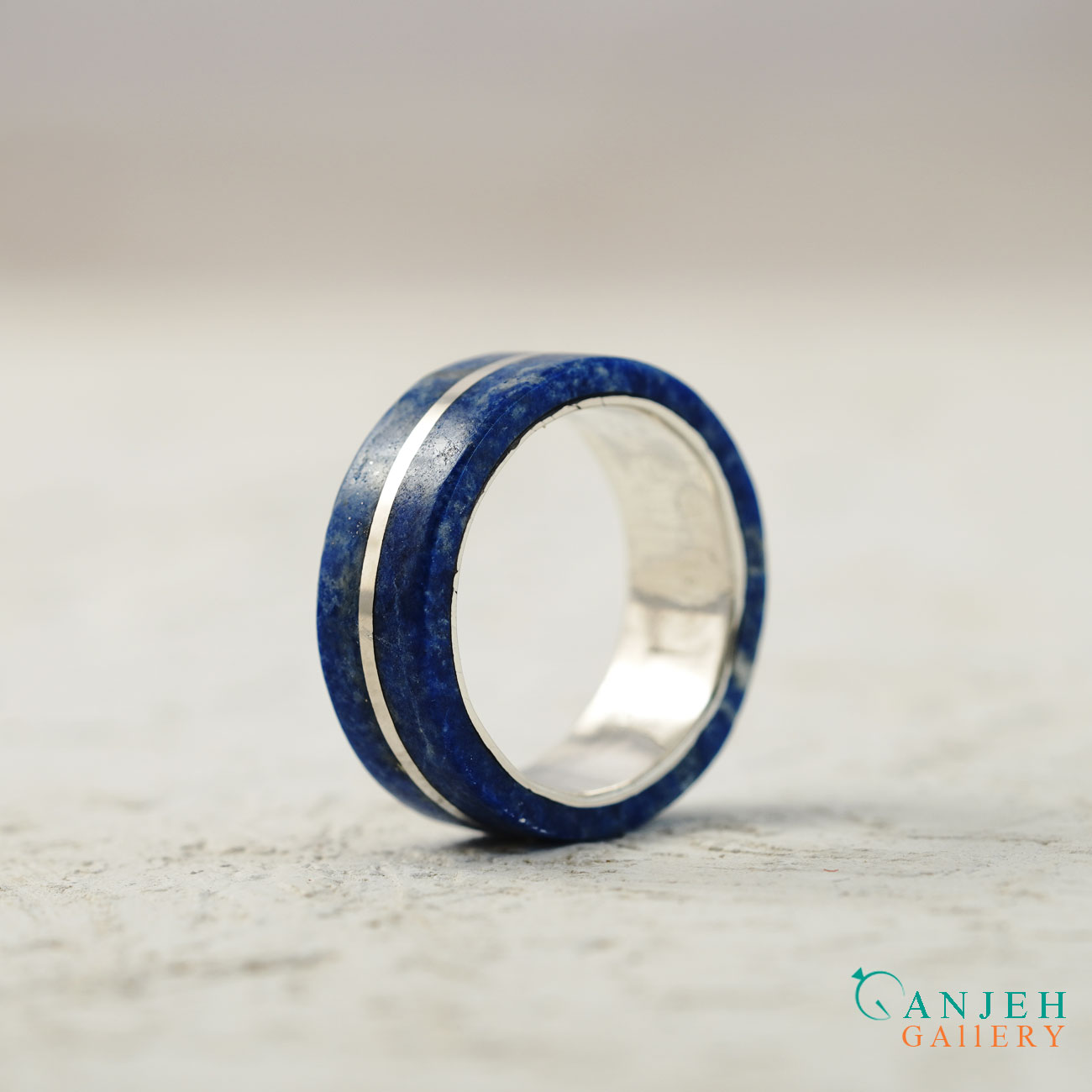 انگشتر سنگی لاجورد با رینگ نقره دست ساز-کد N3018-گالری جواهرات گنجه