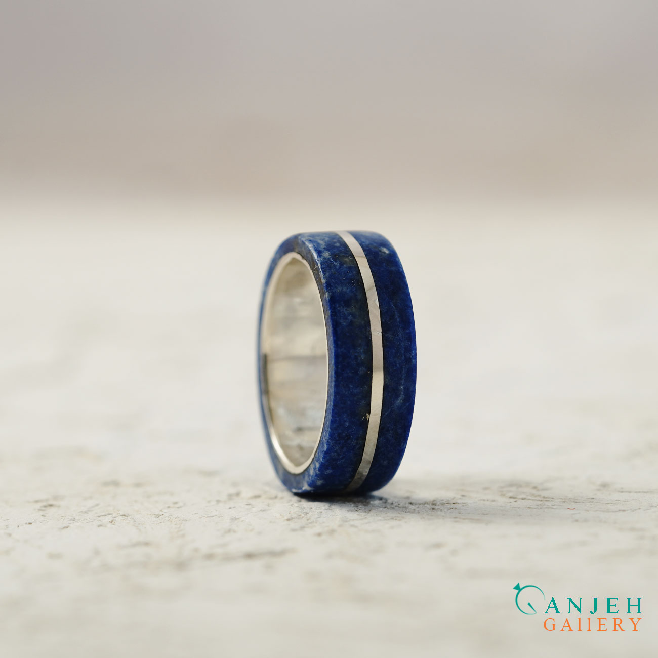 حلقه سنگی لاجورد طبیعی با رینگ نقره -کد N3018-گالری جواهرات گنجه