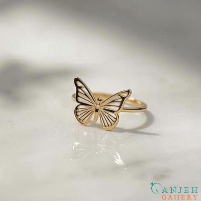 ساخت انگشتر طلا سفارشی طرح پروانه مینیمال - گالری جواهرات گنجه