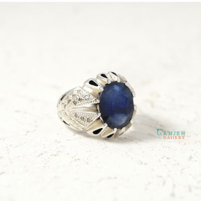 ساخت انگشتر نقره دست ساز با سنگ یاقوت کبود - گالری جواهرات گنجه