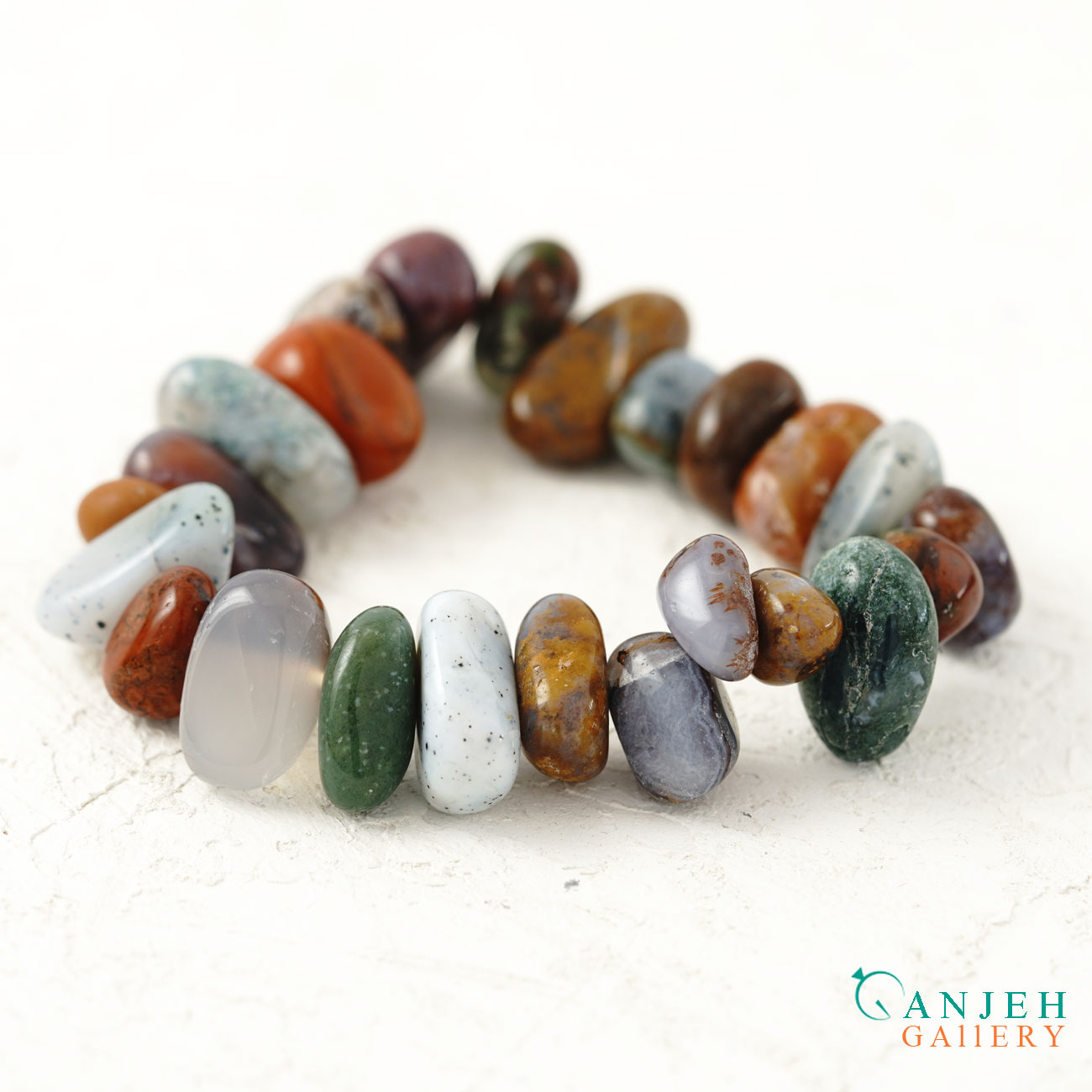دستبند سنگی نامنظم عقیق جاسپر طبیعی -کد N695-گالری جواهرات گنجه
