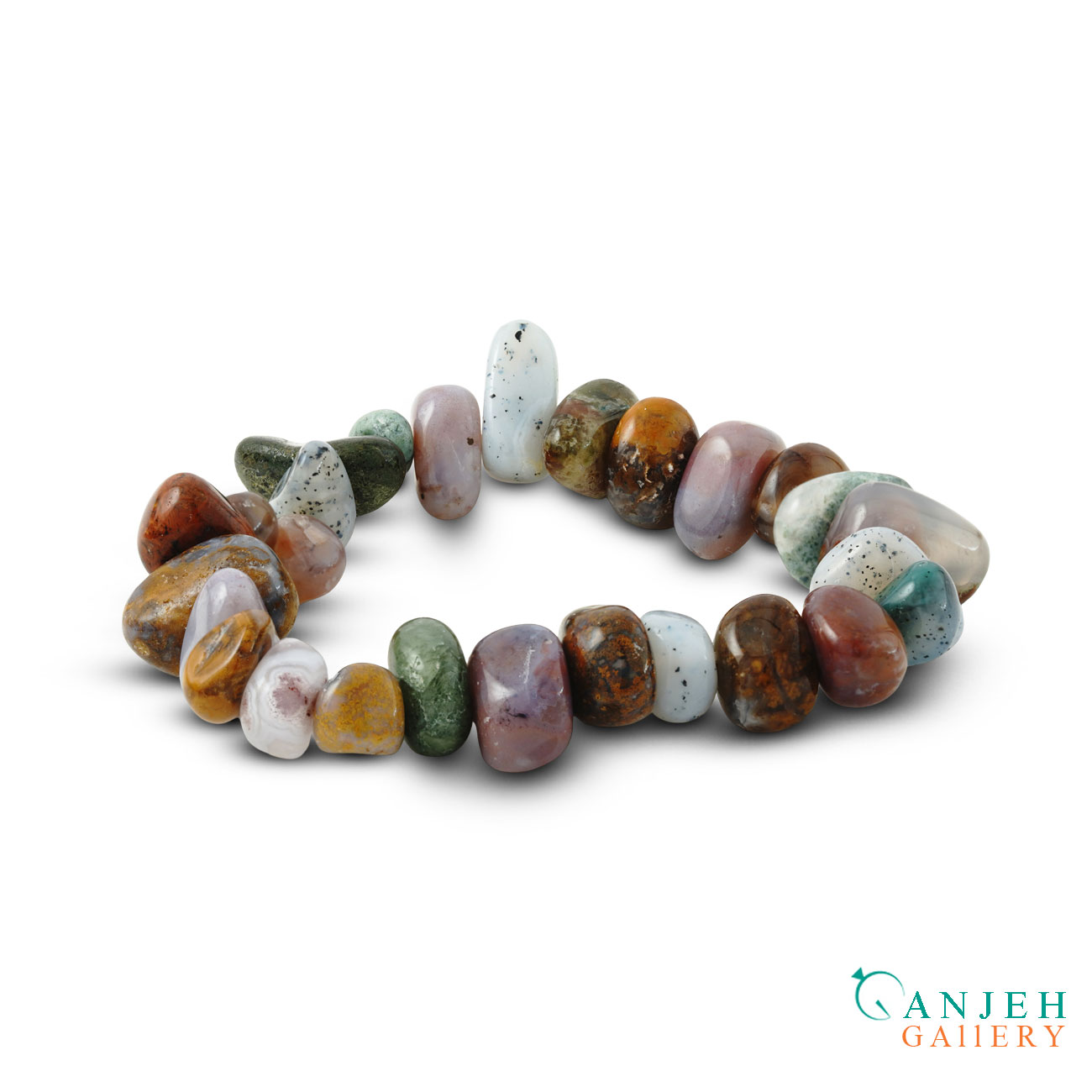 دستبند سنگ نامنظم رنگی طبیعی -کد N695-گالری جواهرات گنجه