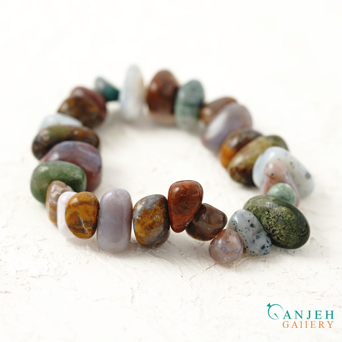 دستبند سنگ عقیق جاسپر نامنظم طبیعی -کد N695-گالری جواهرات گنجه