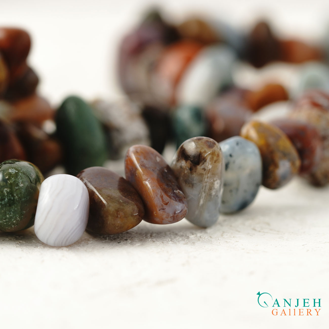 دستبند سنگ عقیق جاسپر نامنظم طبیعی -کد N695-گالری جواهرات گنجه