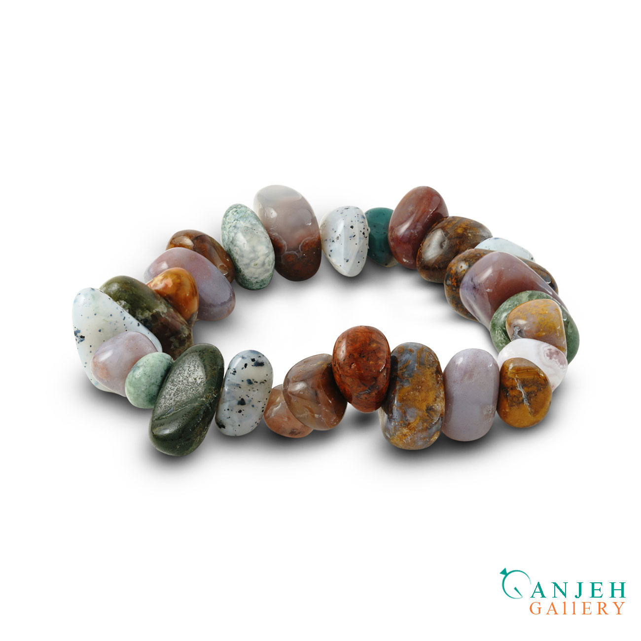 دستبند سنگ عقیق خزه ای جاسپر نامنظم طبیعی -کد N695-گالری جواهرات گنجه