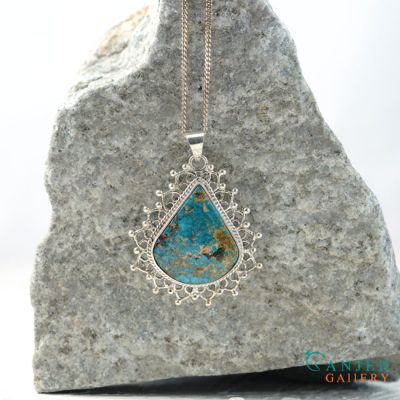 ساخت گردنبند نقره سفارشی دست ساز با سنگ فیروزه نیشابوری-گالری جواهرات گنجه