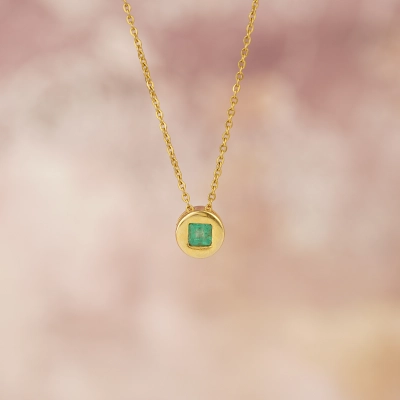 سفارش ساخت طلا - ساخت گردنبند طلا مینیمال با سنگ زمرد در گالری گنجه
