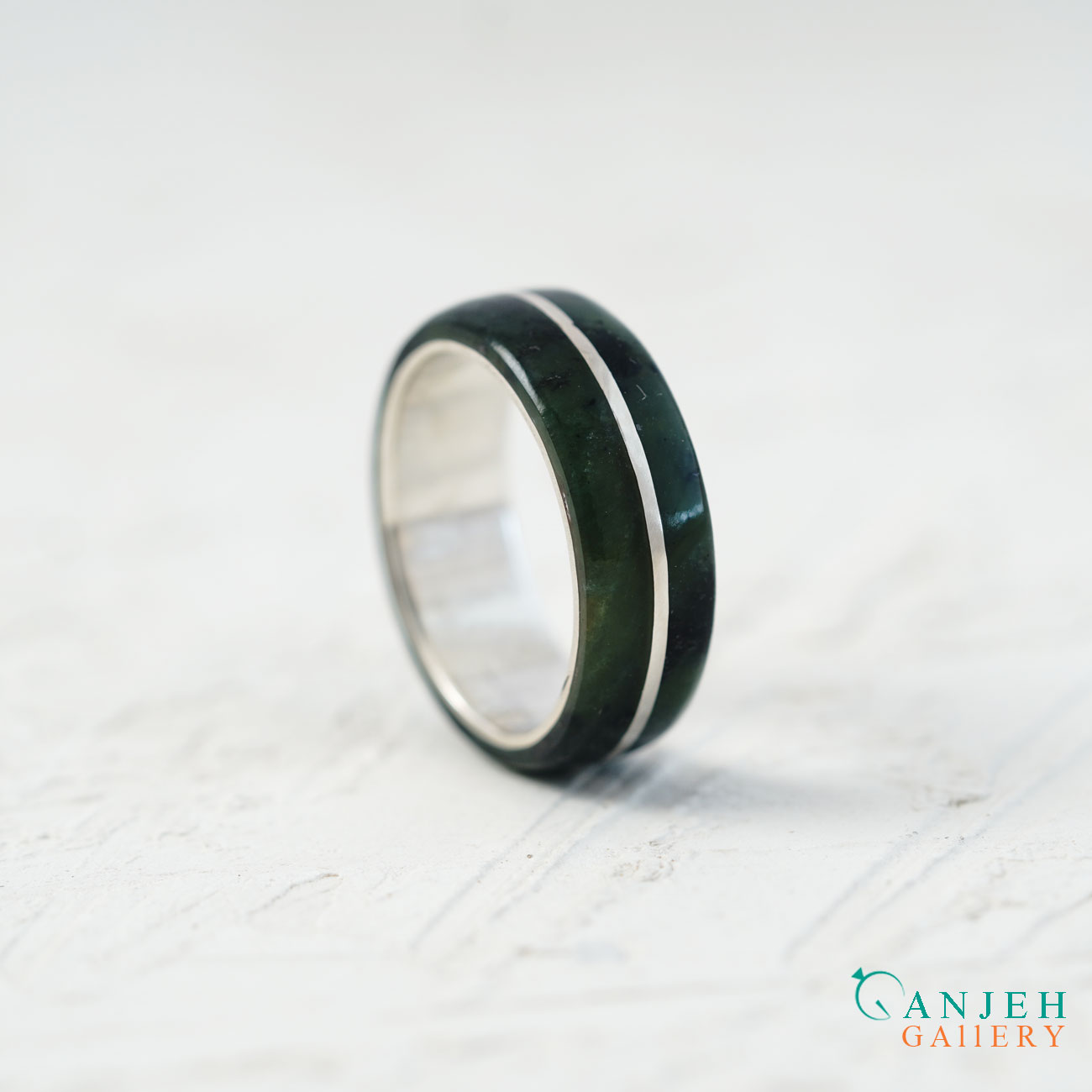 حلقه سنگی یشم با رینگ نقره -کد N3024-گالری جواهرات گنجه