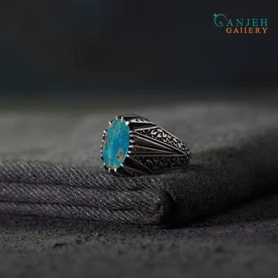 سفارش ساخت نقره - انگشتر نقره مردانه فیروزه نیشابوری