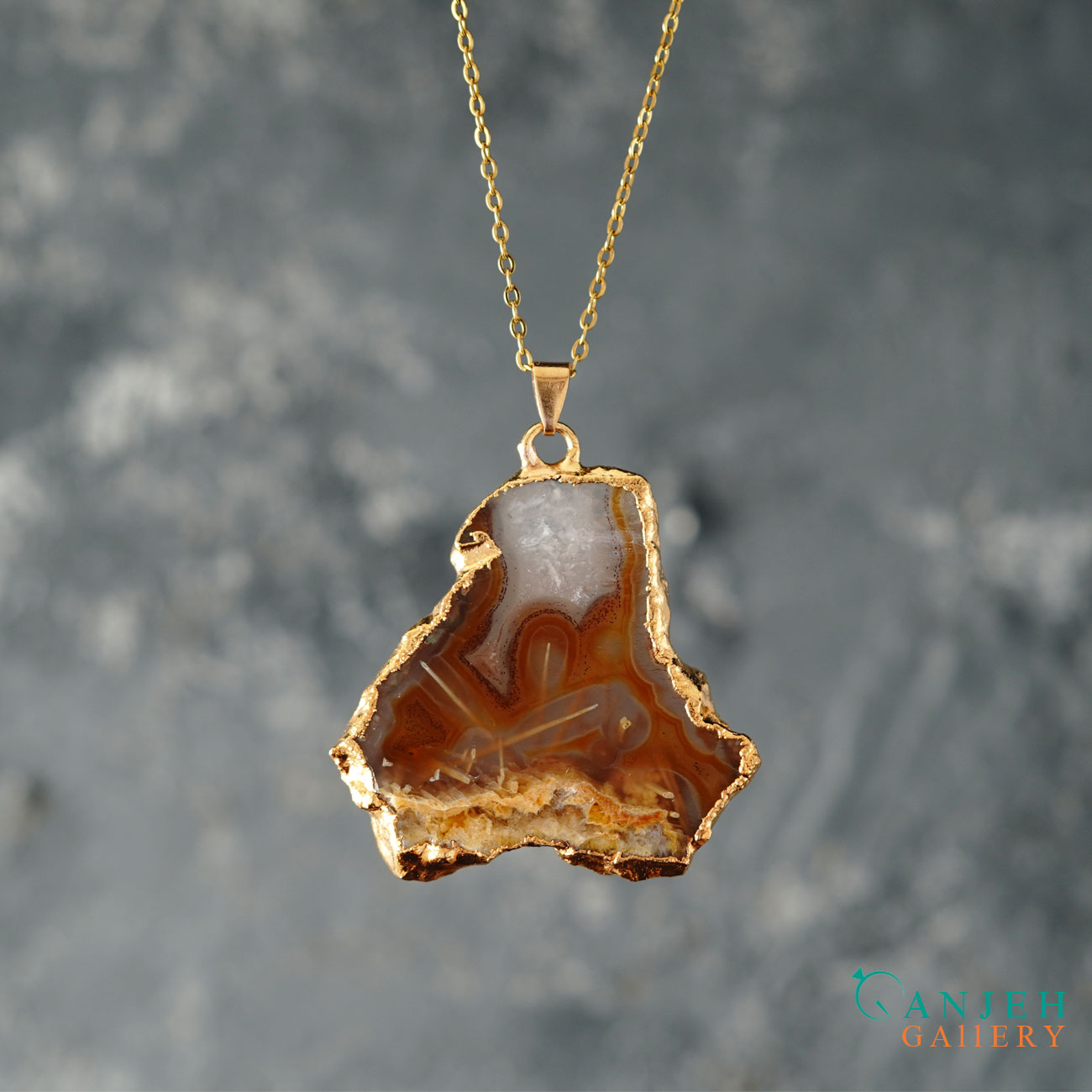 گردنبند سنگی عقی سوزنی-کد N698-گالری جواهرات گنجه