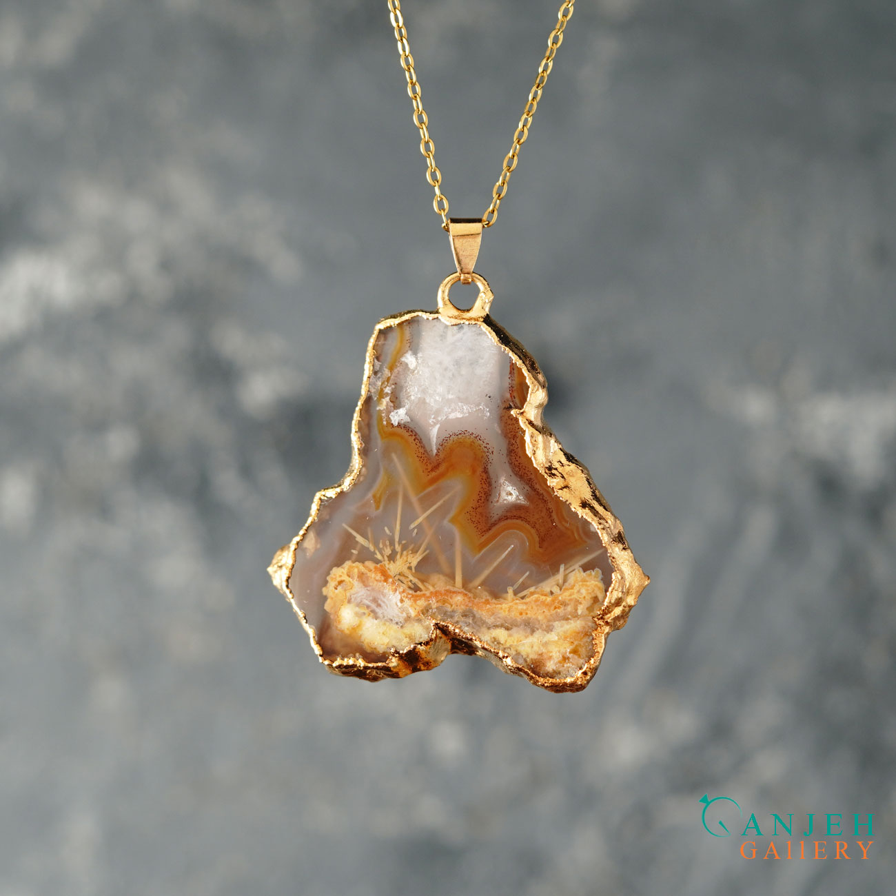 گردنبند سنگی عقیق سلیمانی قرمز -کد N698-گالری جواهرات گنجه