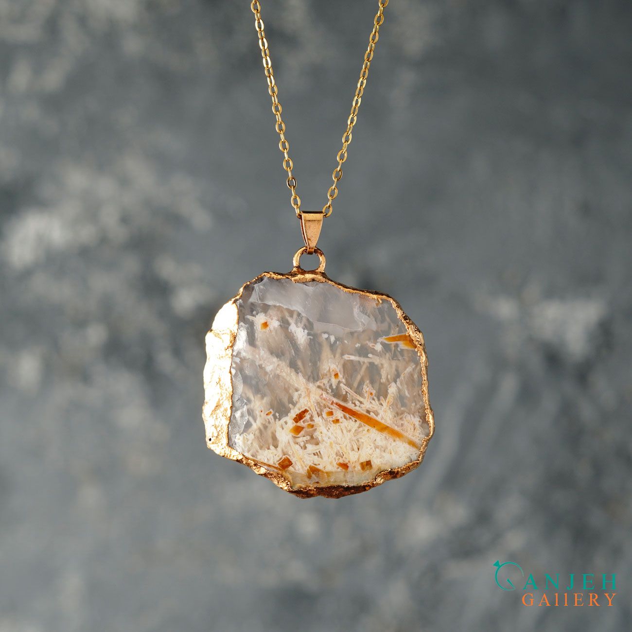 گردنبند سنگی اصل عقیق روتایلی- کد N700-گالری جواهرات گنجه