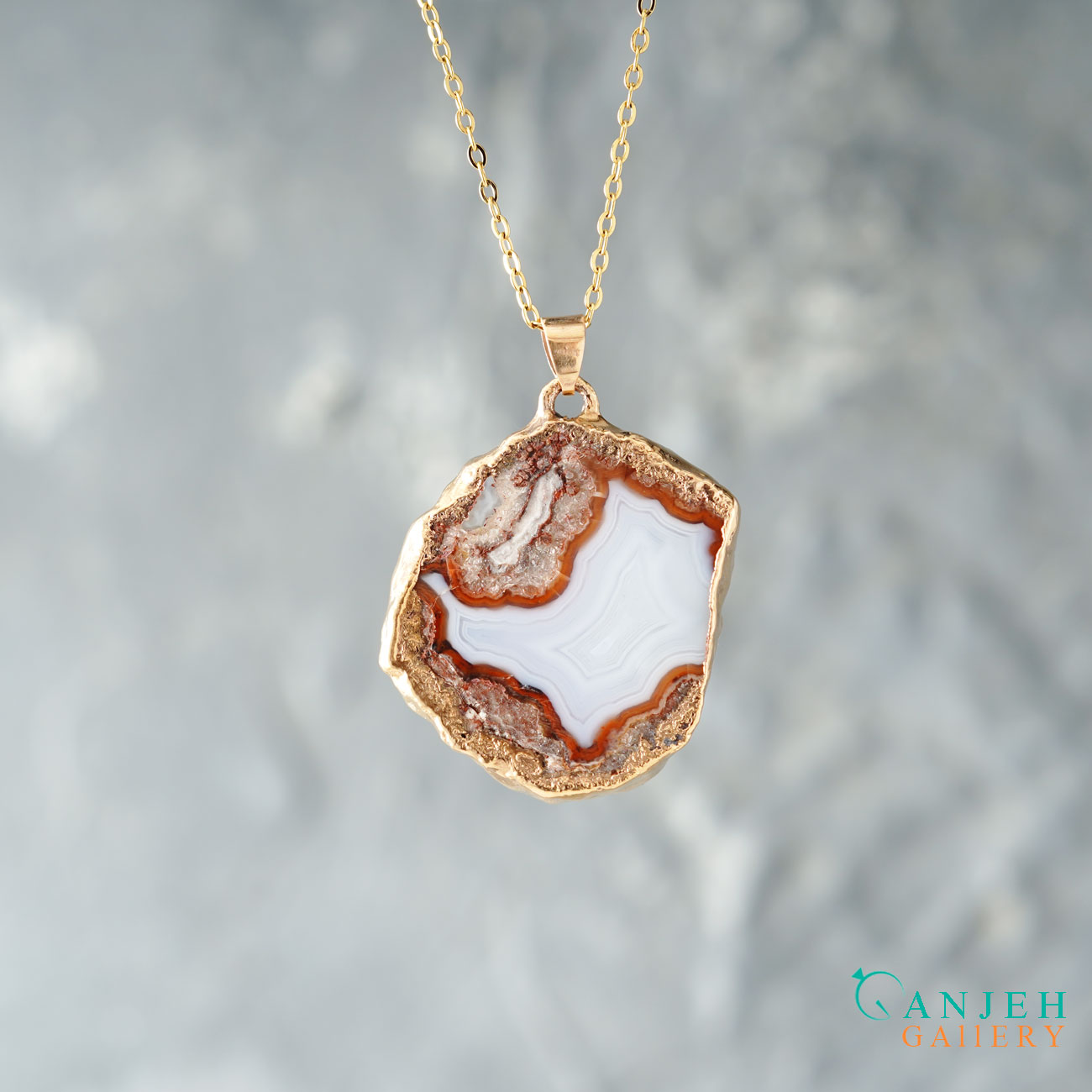 گردنبند سنگی عقیق طبیعی-کد N703-گالری جواهرات گنجه