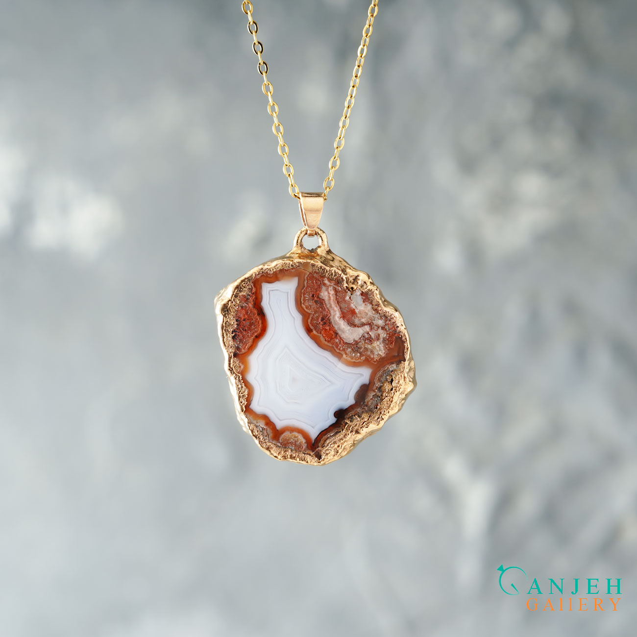 گردنبند سنگی عقیق سلیمانی اصل -کد N703-گالری جواهرات گنجه