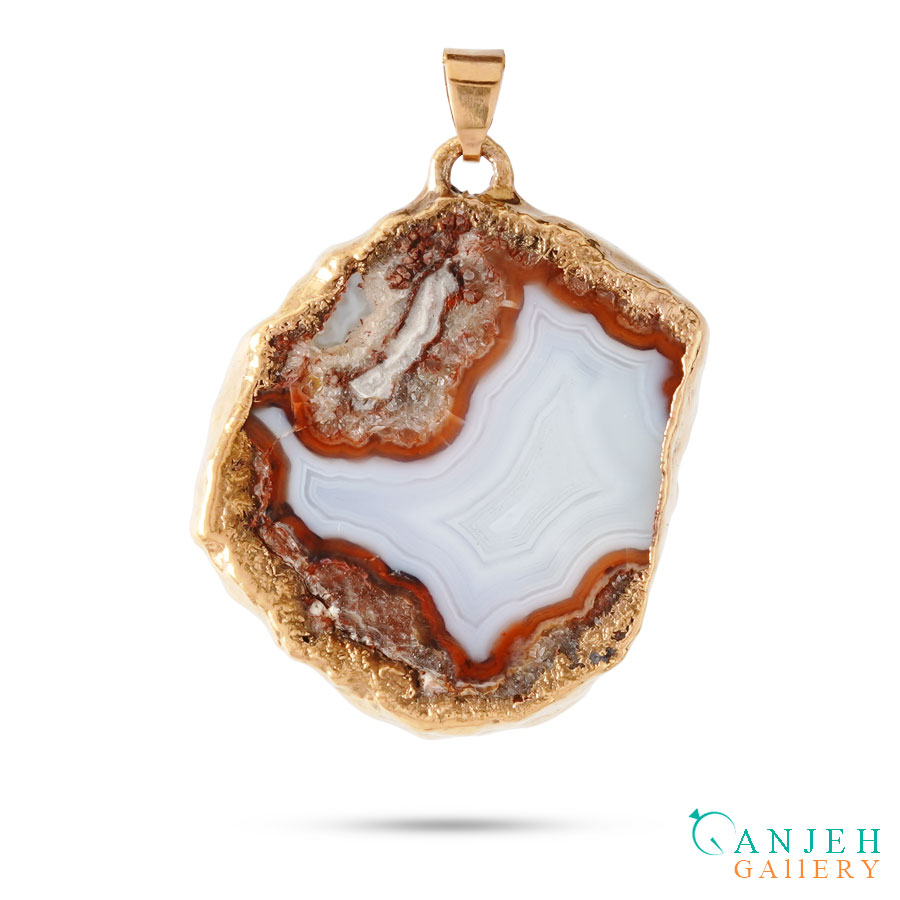 گردنبند سنگی عقیق سلیمانی طبیعی -کد N703-گالری جواهرات گنجه