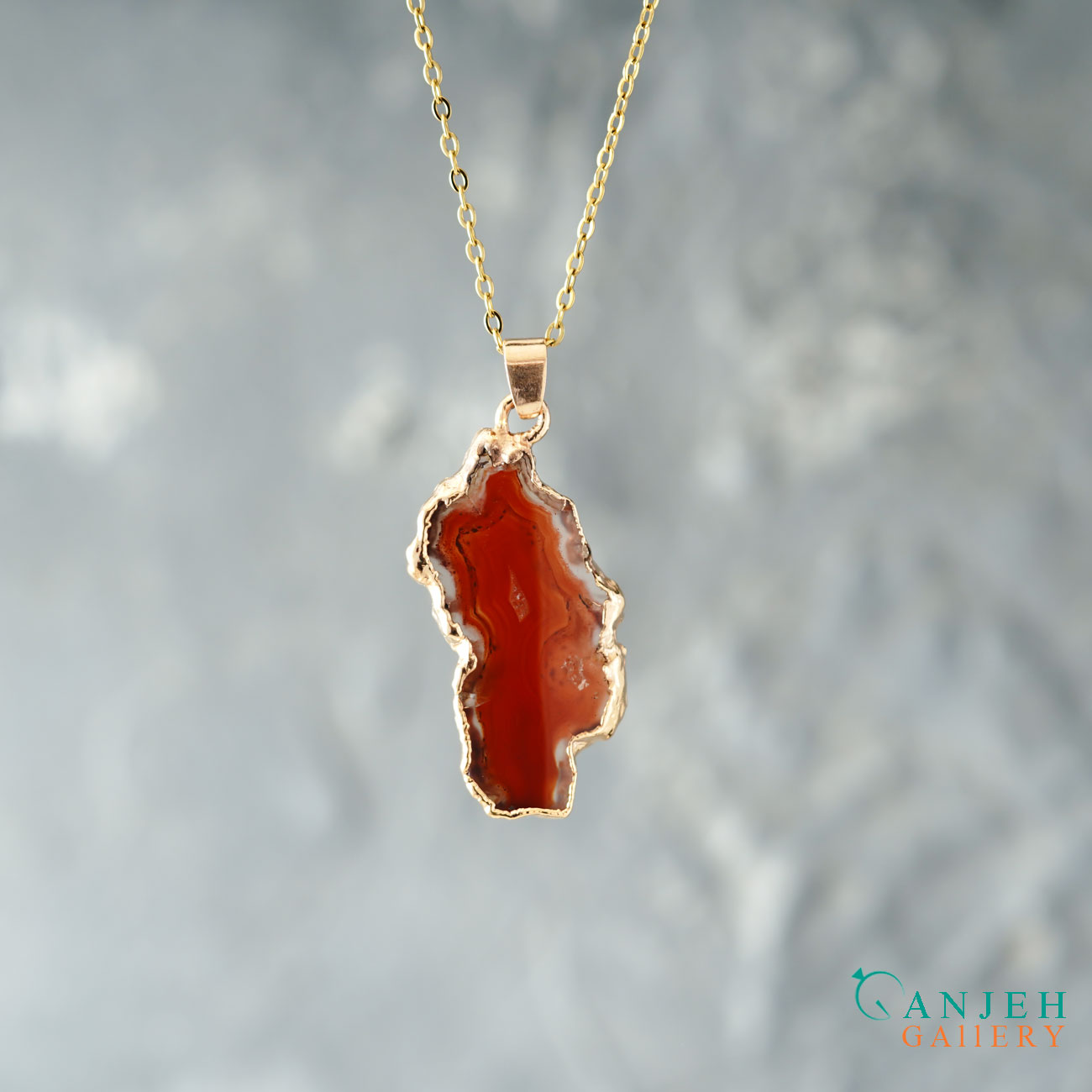 گردنبند سنگی عقیق سلیمانی قرمز- کد N706-گالری جواهرات گنجه
