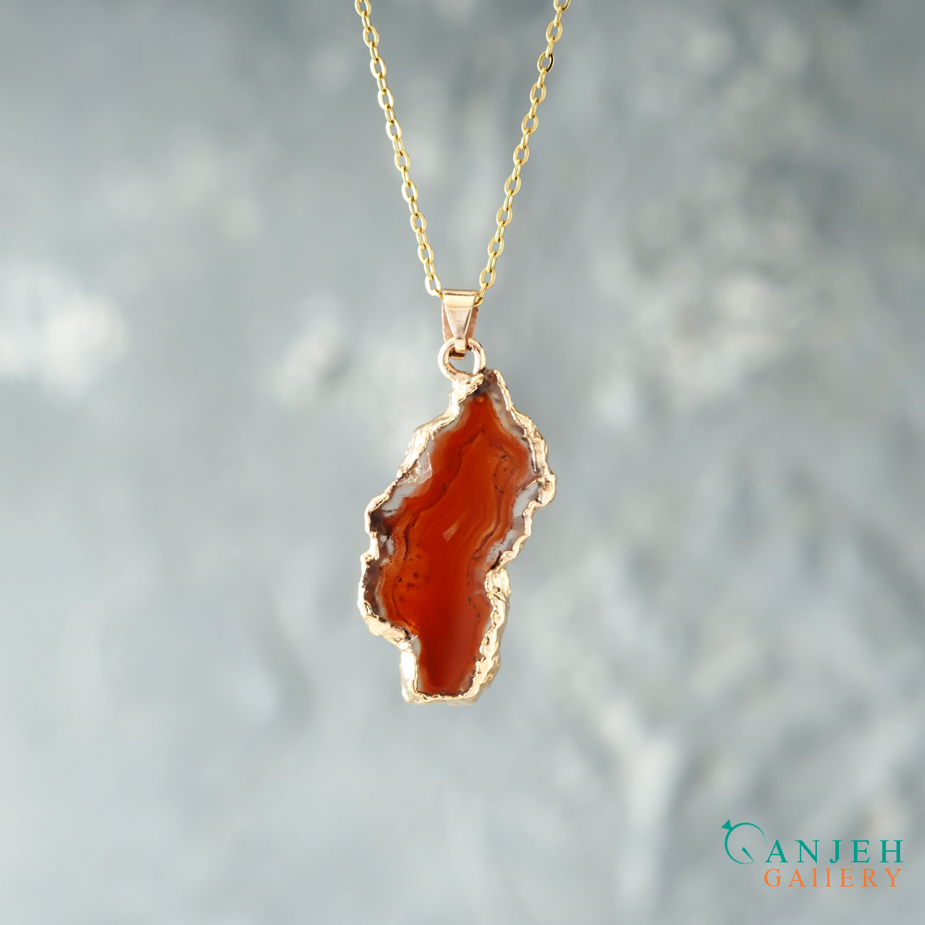 گردنبند سنگی عقیق سرخ- کد N706-گالری جواهرات گنجه