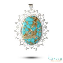 گردنبند فیروزه نقره دست ساز طرح دور قافی -کد S1424-گالری جواهرات گنجه