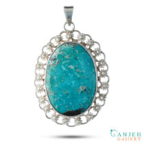 گردنبند فیروزه اصل نقره طرح گشنیزی -کد S1428-گالری جواهرات گنجه