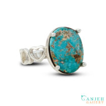 انگشتر فیروزه نیشابوری زنانه طرح لاو- کد S1430-گالری جواهرات گنجه
