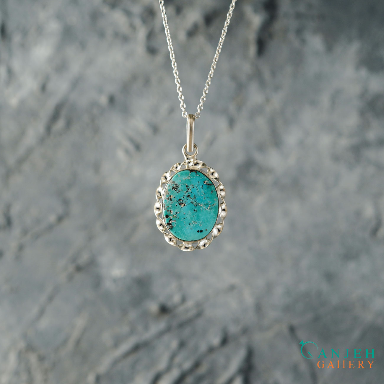 گردنبند نقره فیروزه طبیعی طرح توران- کد S1436-گالری جواهرات گنجه