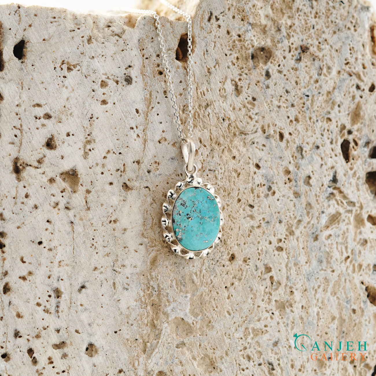 گردنبند نقره فیروزه کرمان طرح توران- کد S1436-گالری جواهرات گنجه