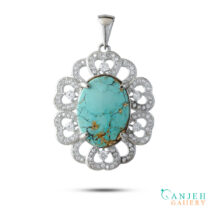 گردنبند نقره فیروزه اصل -کد S1437-گالری جواهرات گنجه