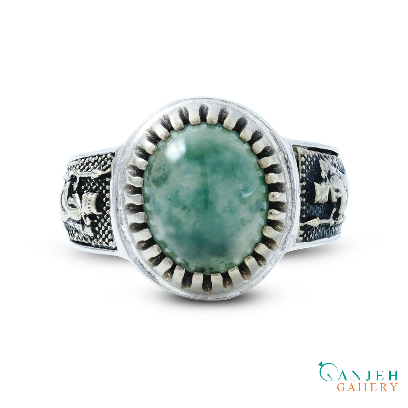 انگشتر نقره عقیق سبز -کد S1438-گالری جواهرات گنجه